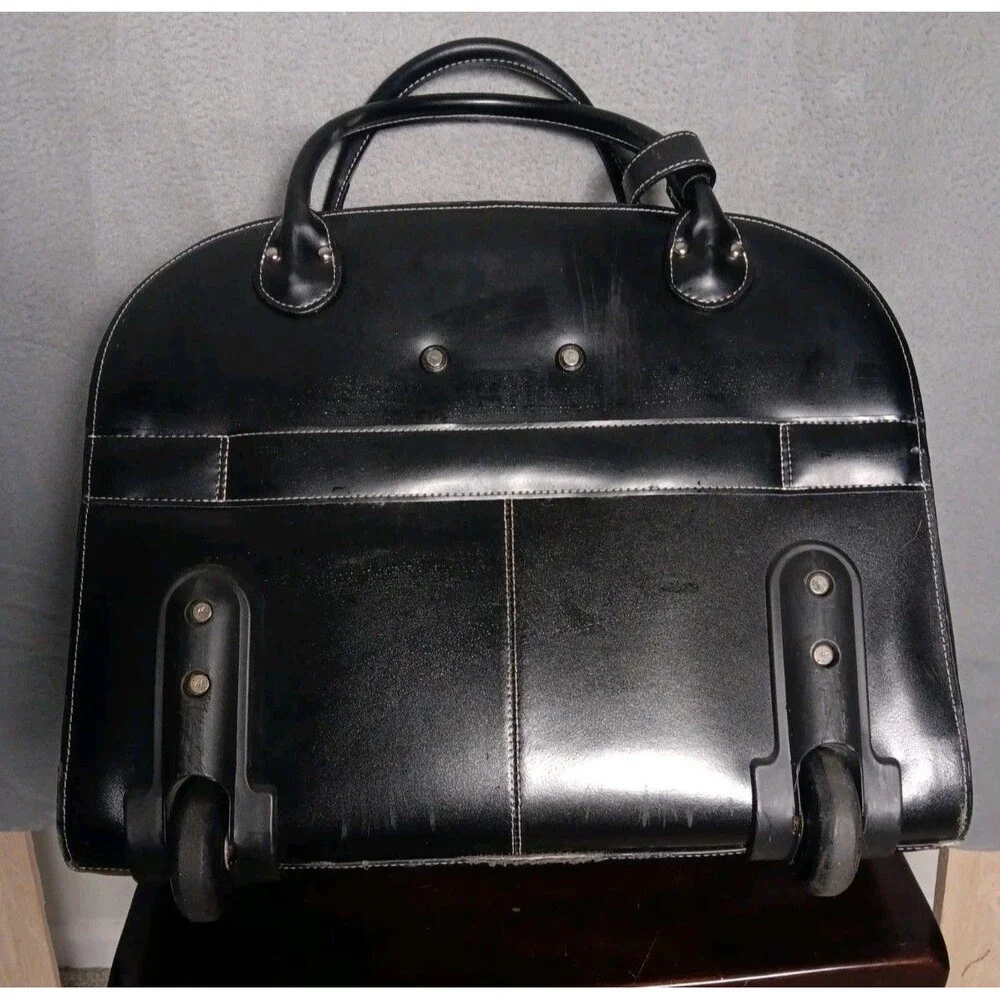 McKlein Edgebrook 15.6 Leather Wheeled Ladies Laptop Briefcase Black EUC